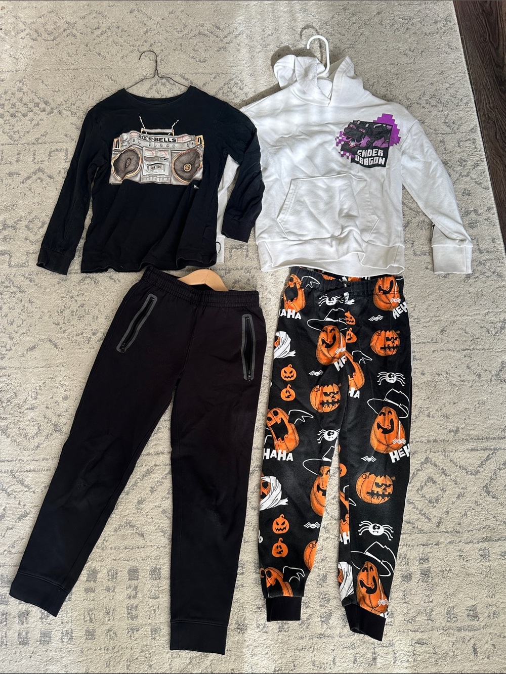 Boys White Hoodie Minecraft Halloween Pumpkin Joggers Set